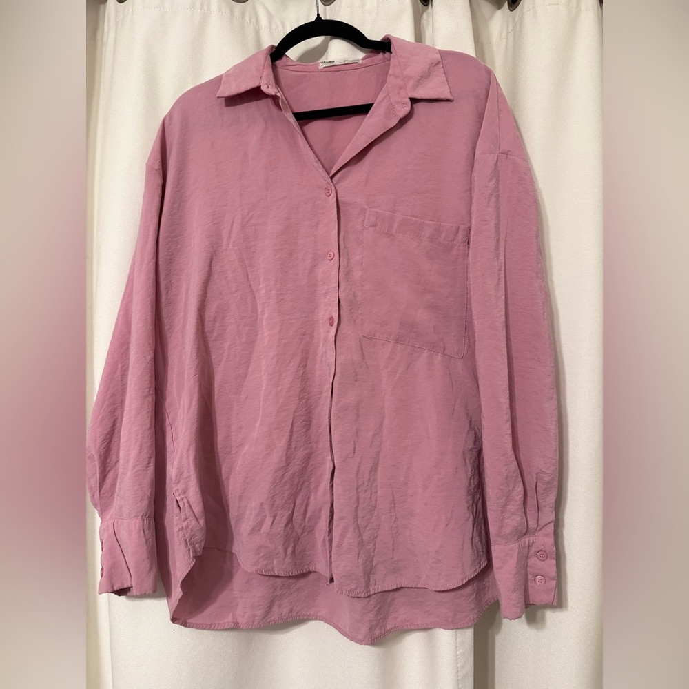 Pull&Bear Light Fuchsia Oversized Button-Down Shirt Size M